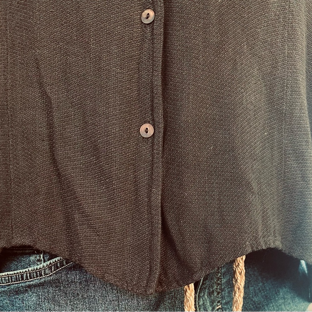Eileen Fisher Petite L deep chocolate brown button down 3/4 sleeve top NWT